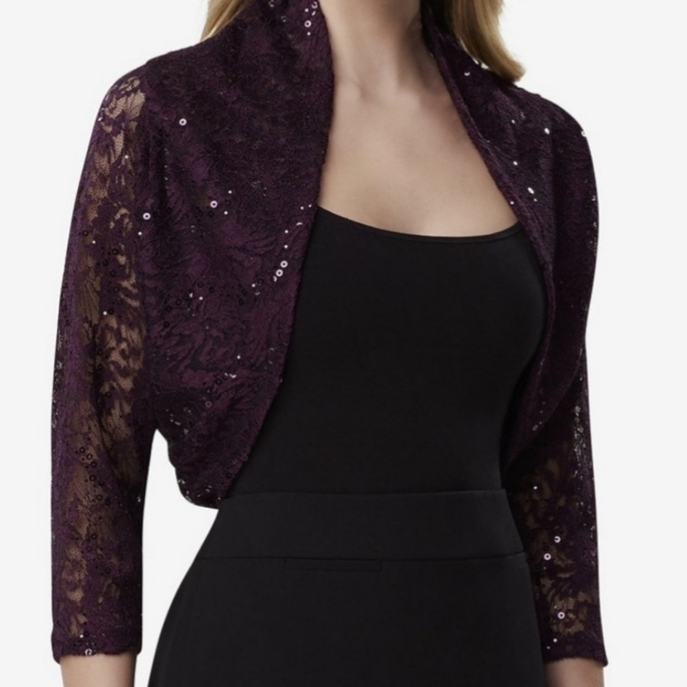 Tahari ASL Women's  purple lace Shrug S NWT